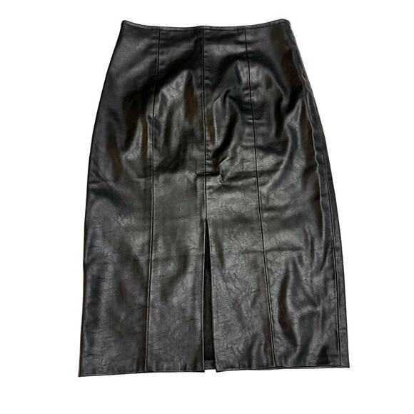Pookie & Sebastian Black Faux Leather Front Slit Skirt Size Small - Picture 1 of 9